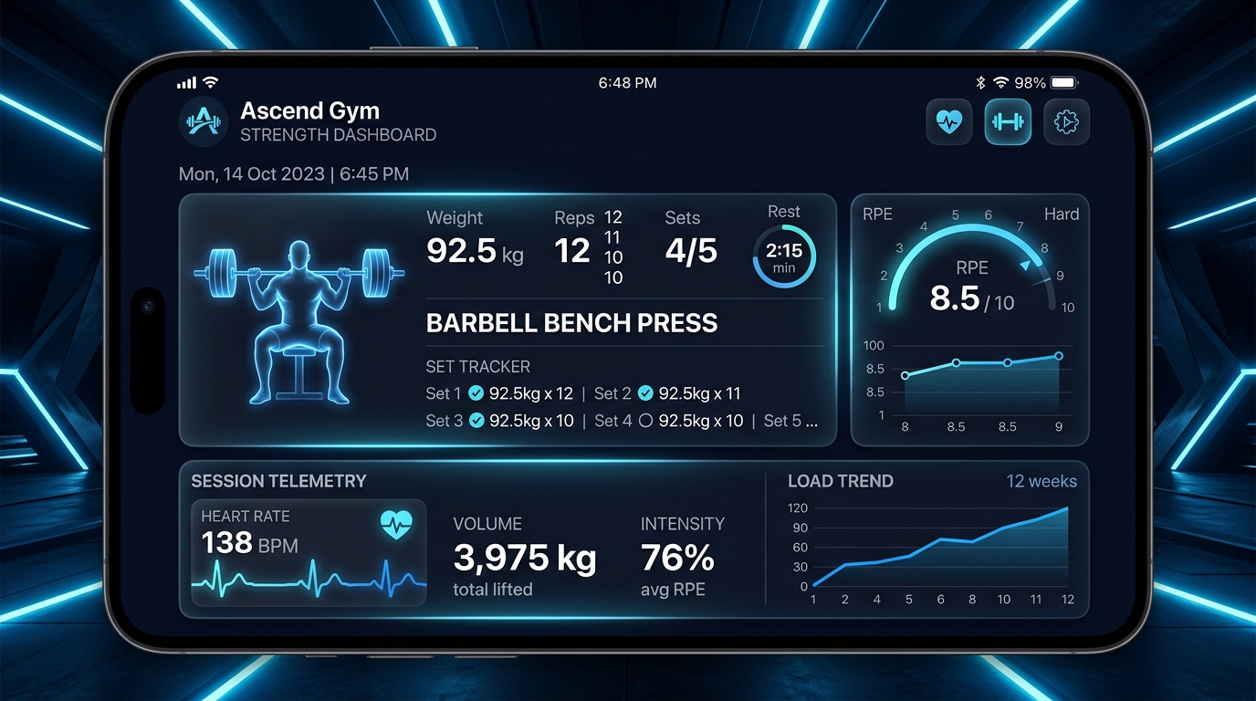 Ascend Gym Telemetría y Pantalla de Entrenamiento